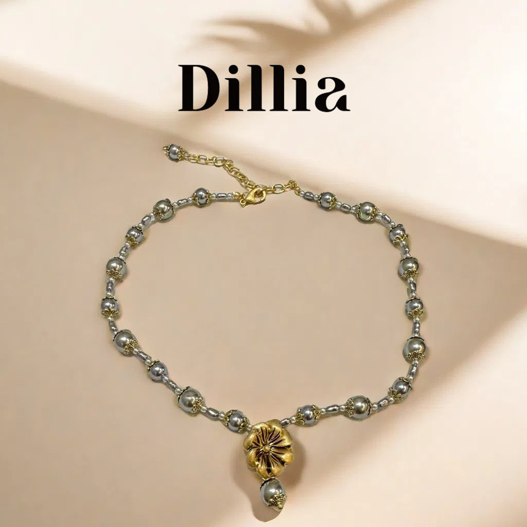 Elegant Plum Blossom Beaded Gold-Plated Necklace