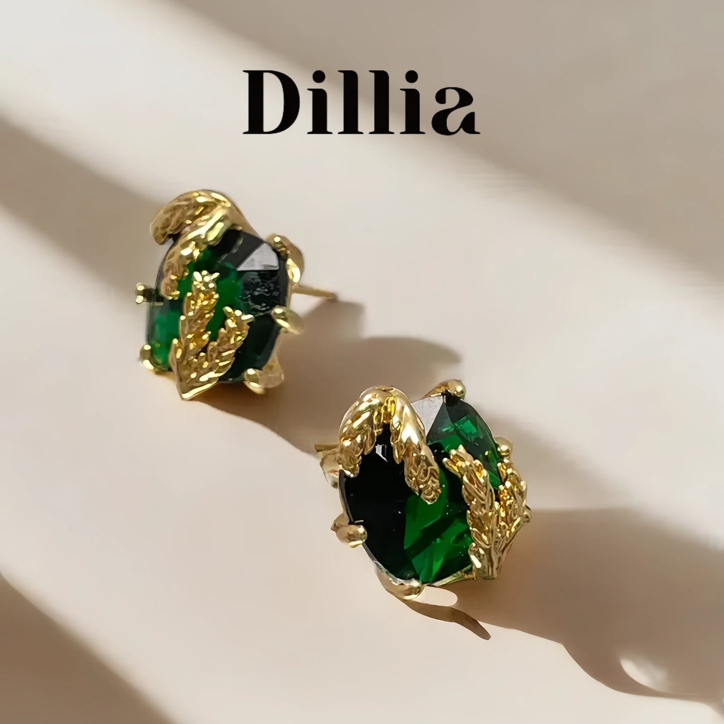 Elegant Gold Plated Green Glaze Leaf Stud Earrings