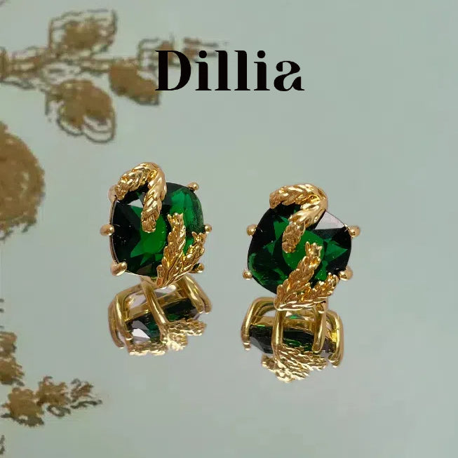 Elegant Gold Plated Green Glaze Leaf Stud Earrings