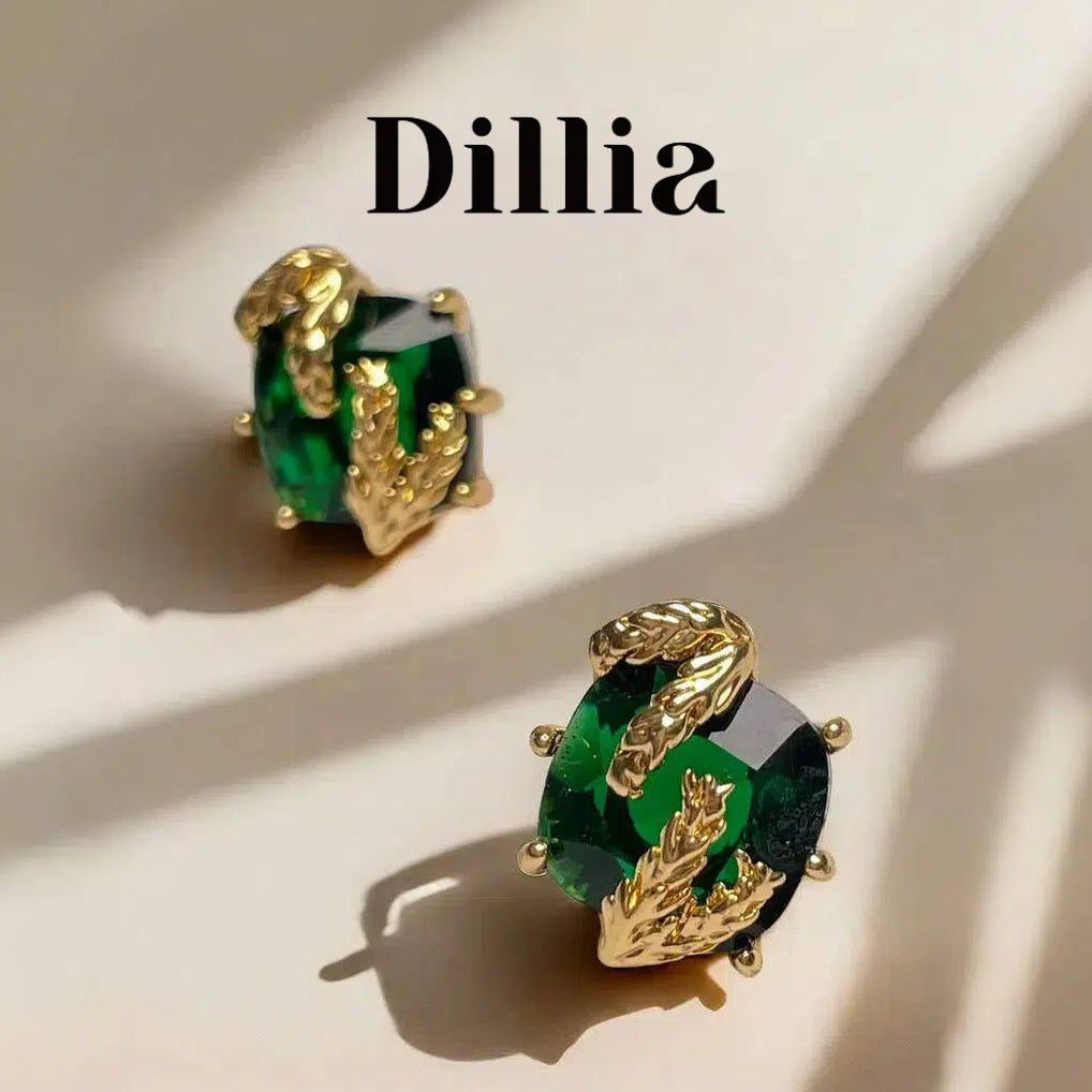 Elegant Gold Plated Green Glaze Leaf Stud Earrings