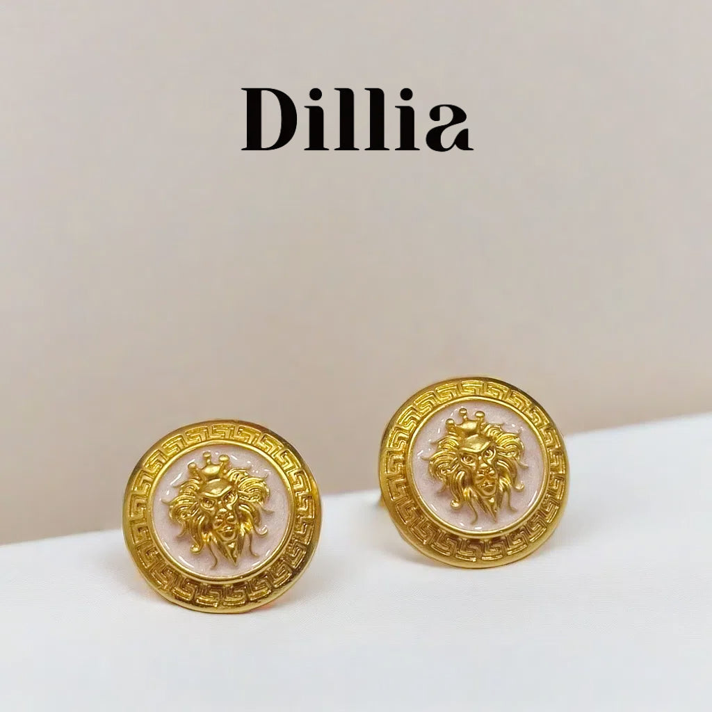 Regal Majesty Golden Medallion Gold-Plated Earrings