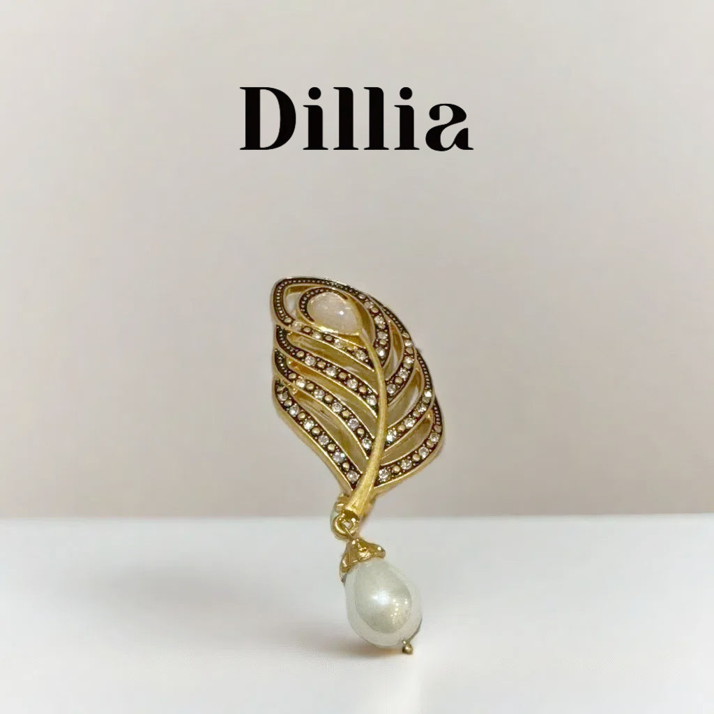 Artistic Gold and Pearl Feather Vintage Brooch