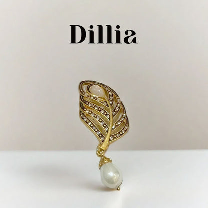 Artistic Gold and Pearl Feather Vintage Brooch