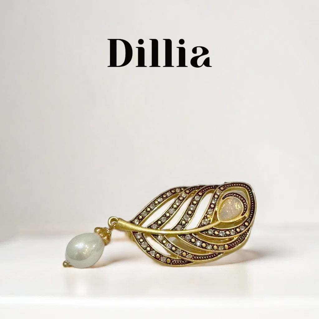 Artistic Gold and Pearl Feather Vintage Brooch