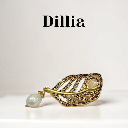 Artistic Gold and Pearl Feather Vintage Brooch