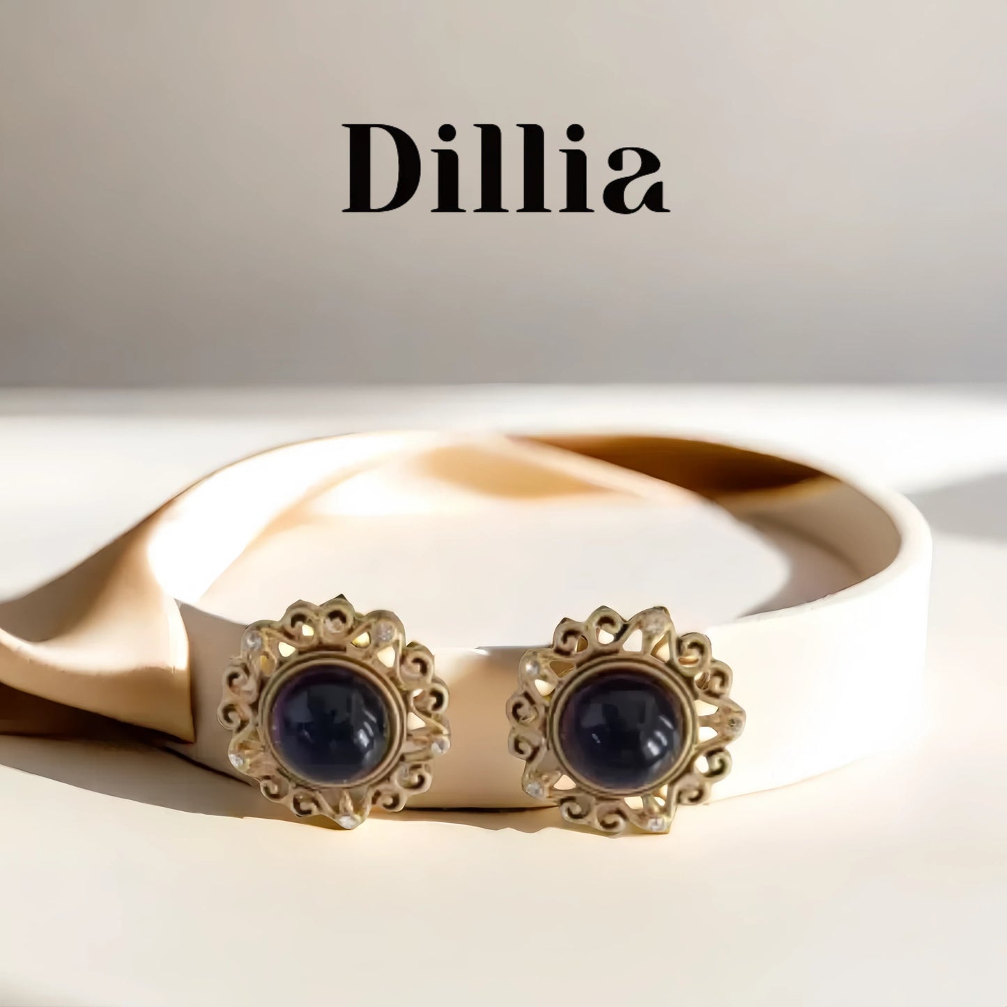 Vintage Amethyst Hollow Gold-Plated Stud Earrings