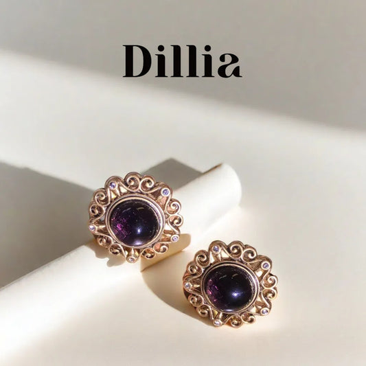 Vintage Amethyst Hollow Gold-Plated Stud Earrings