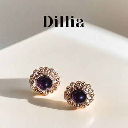 Vintage Amethyst Hollow Gold-Plated Stud Earrings