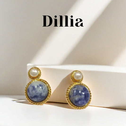 Elegant Pearl Accent Blue Smudge Glaze Stud Earrings