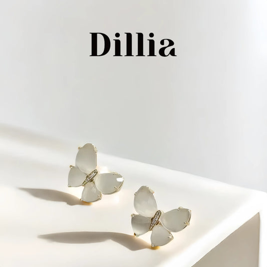 Elegant Glaze Accents Butterfly Stud Earrings