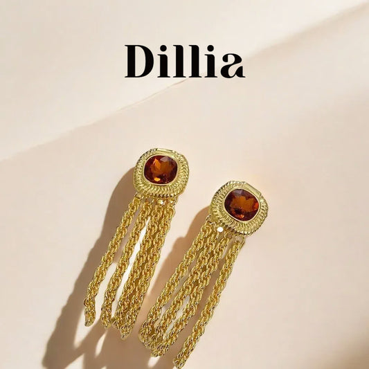 [TK ONLY]Elegant Citrine Tassel Gold-Plated Earrings