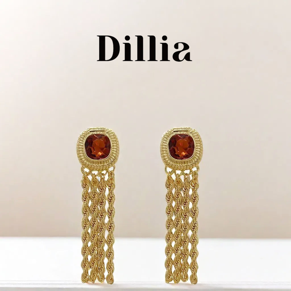 Elegant Citrine Tassel Gold-Plated Earrings