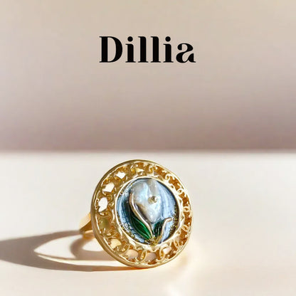 Vintage Hollow Enamel Floral Gold-plated Ring