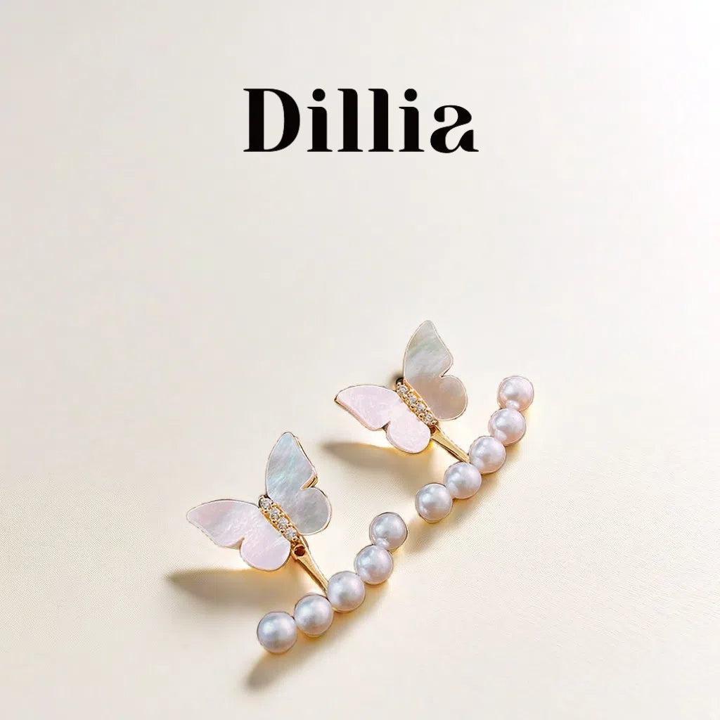 Elegant Pearl Butterfly Stud Earrings