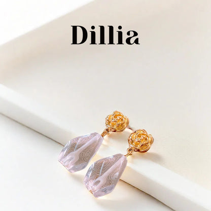 Elegant Rose Resin Pendant Gold-Plated Earrings