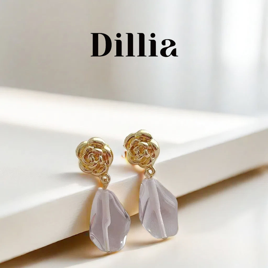 Elegant Rose Resin Pendant Gold-Plated Earrings