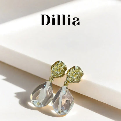 Elegant Rose Resin Pendant Gold-Plated Earrings