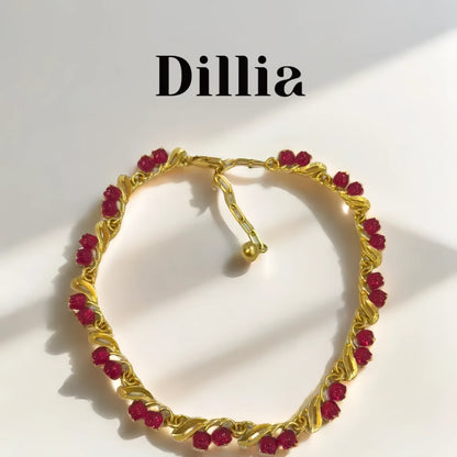 Red Lily of the Valley Beads Gold-Plated Necklace