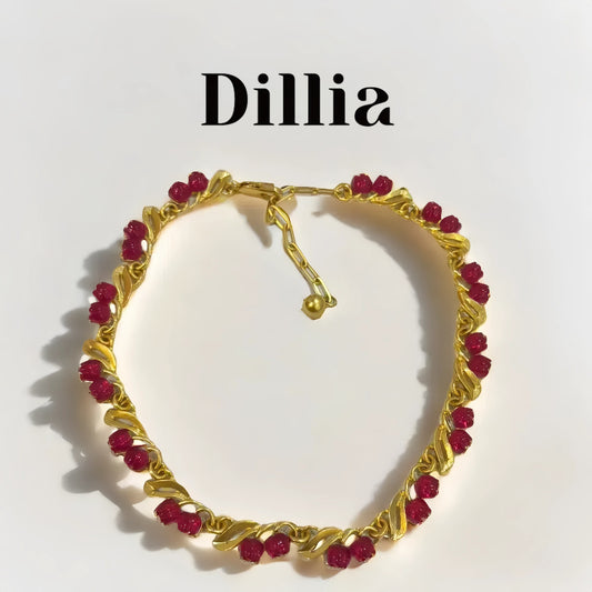 Red Lily of the Valley Beads Gold-Plated Necklace
