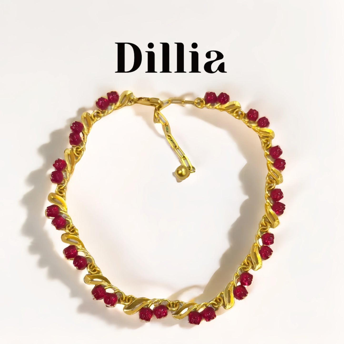 Red Lily of the Valley Beads Gold-Plated Necklace
