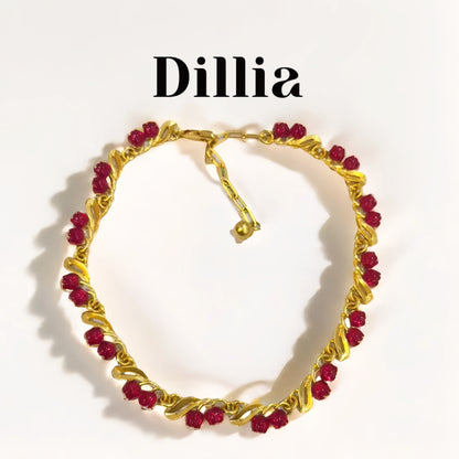 Red Lily of the Valley Beads Gold-Plated Necklace