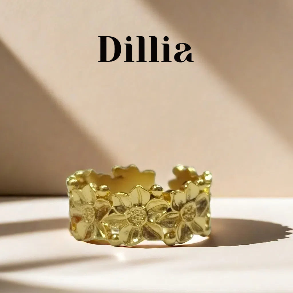 Gold Floral Embossed Adjustable Open Ring