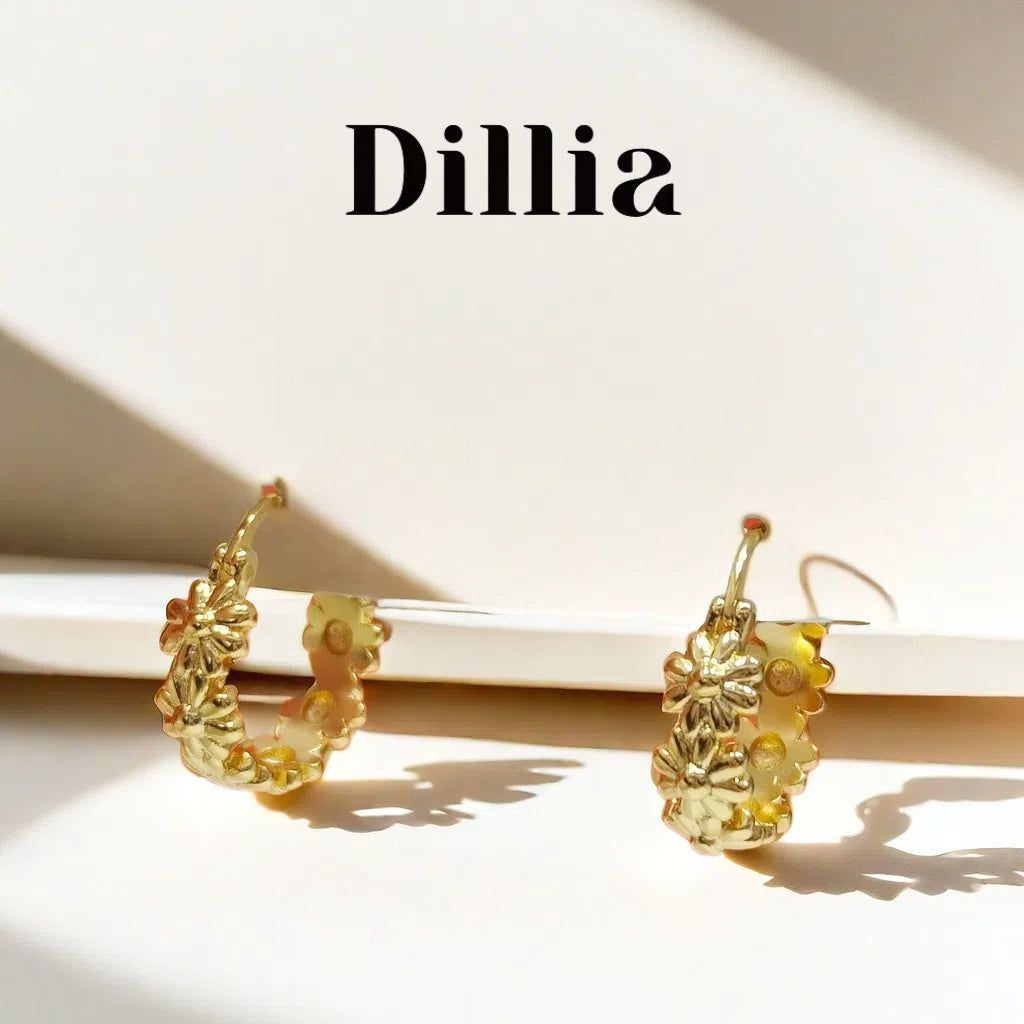 Gold Floral Embossed Hoop Earrings
