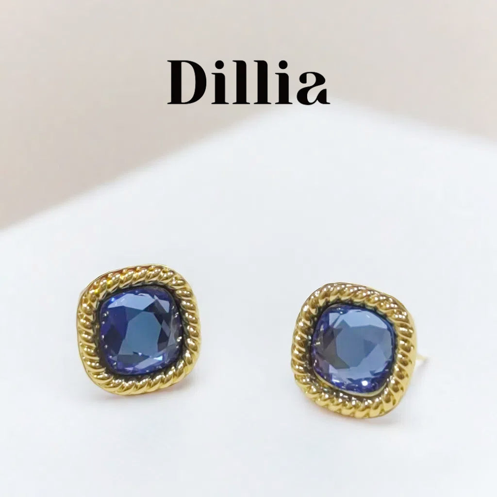 Elegant Blue Crystal Golden Stud Earrings