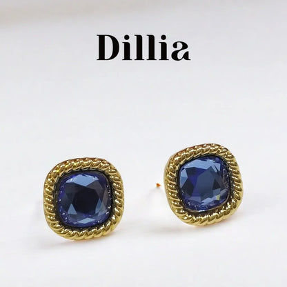 Elegant Blue Crystal Golden Stud Earrings