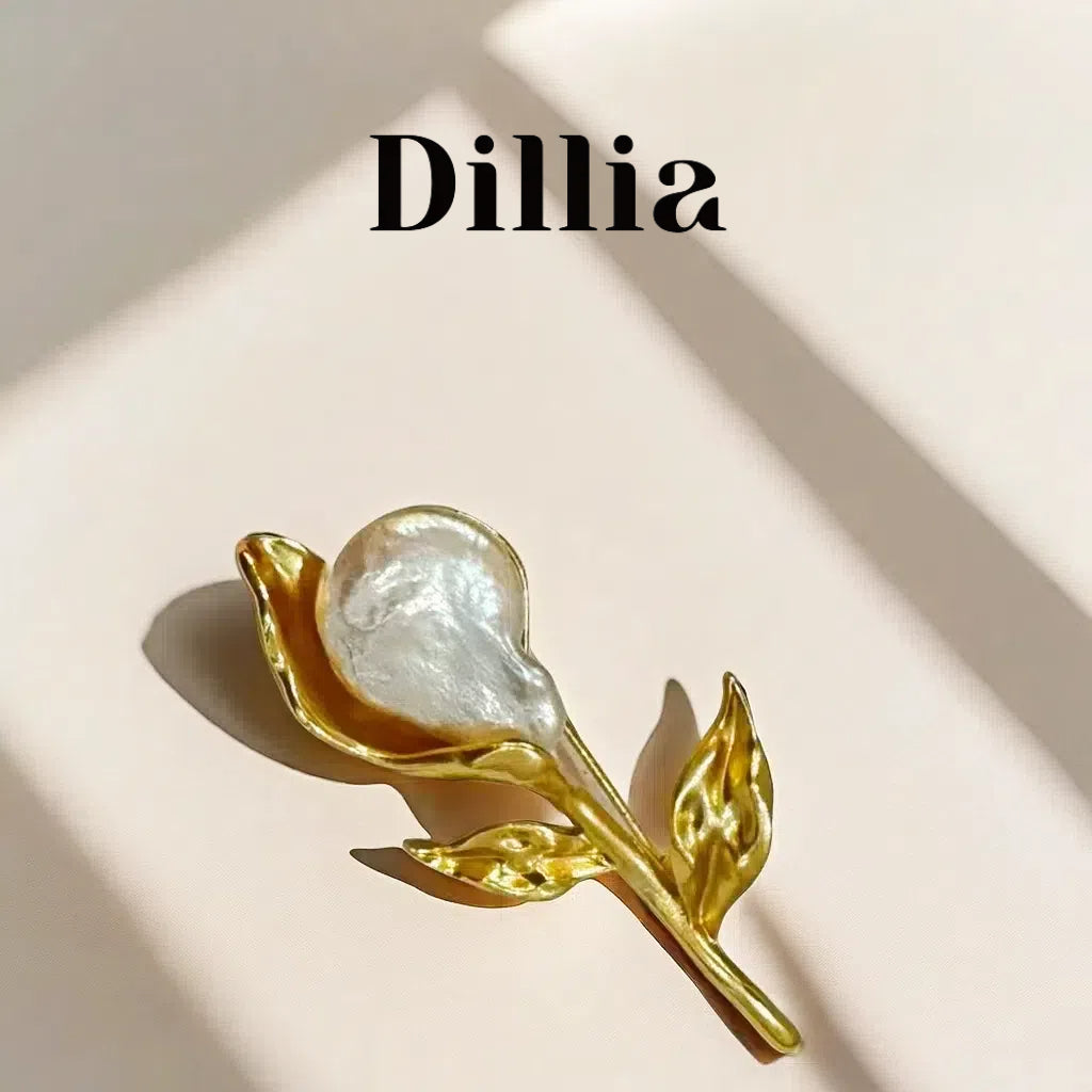 Elegant Pearl and Golden Flower Brooch