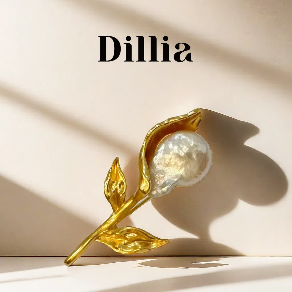 Elegant Pearl and Golden Flower Brooch