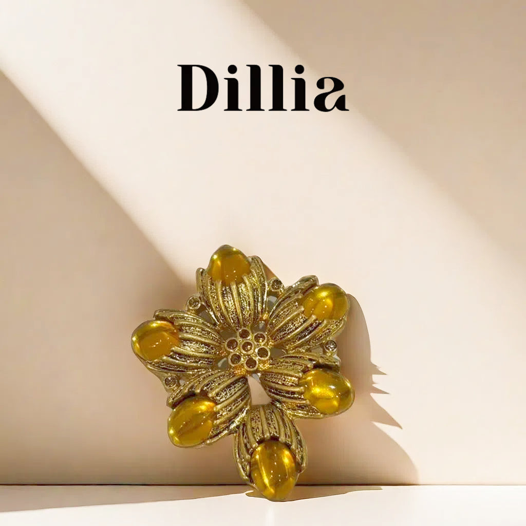 Vintage Amber Floral Golden Brooch