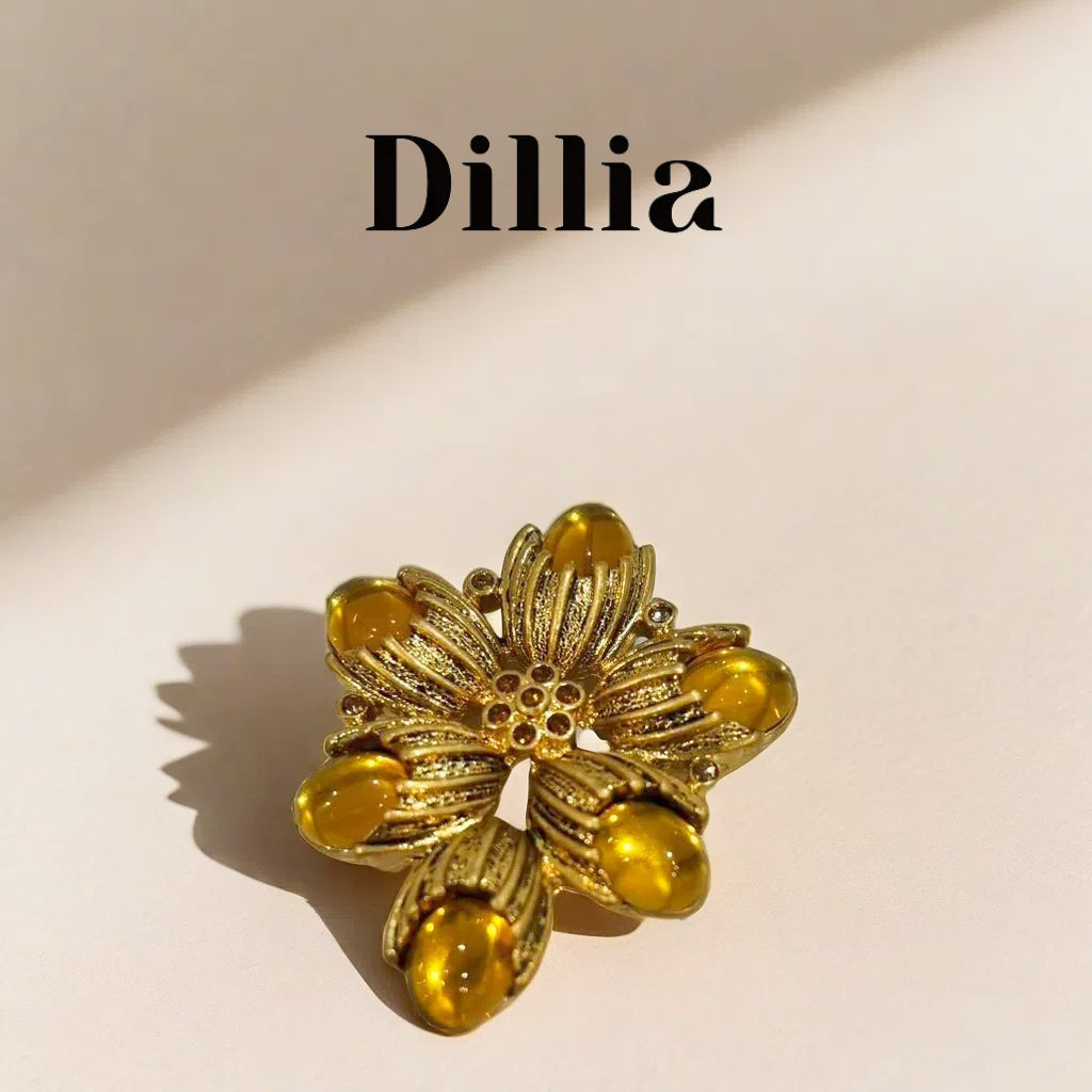 Vintage Amber Floral Golden Brooch