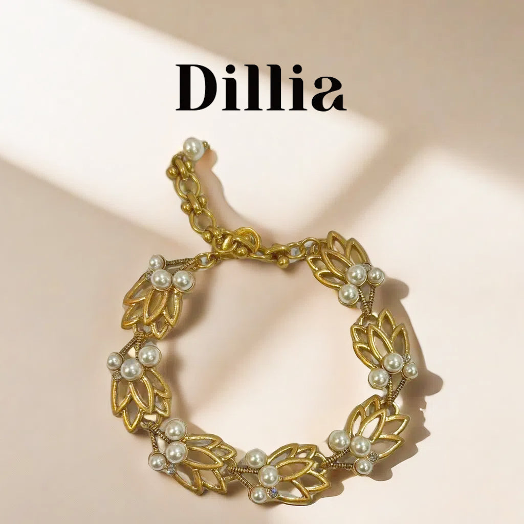 Hollow Leaf Pearl Inlaid Gold-Plated Bracelet