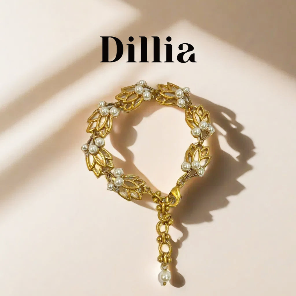 Hollow Leaf Pearl Inlaid Gold-Plated Bracelet