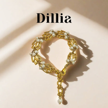 Hollow Leaf Pearl Inlaid Gold-Plated Bracelet