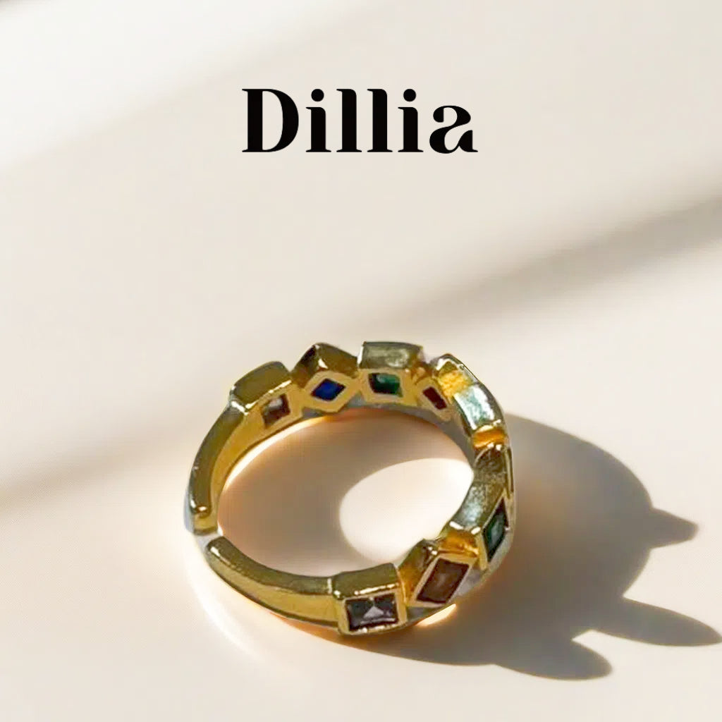 Geometric Multicolor Glaze Stone Open Ring