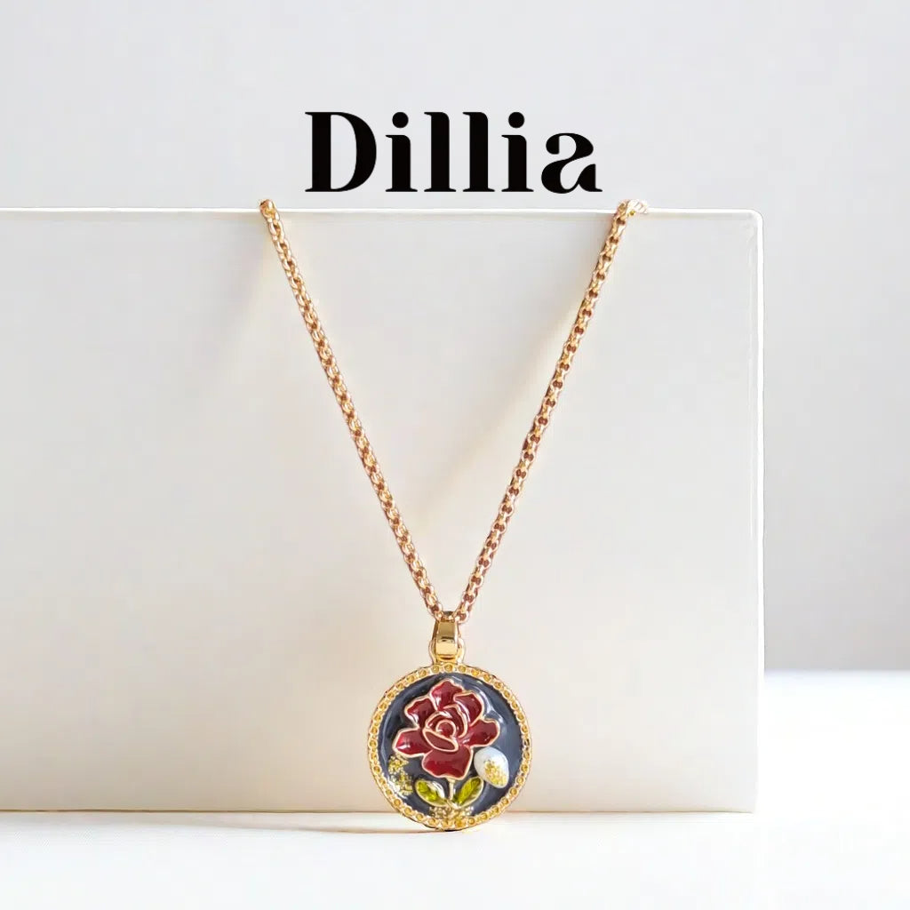 Elegant Rose Enamel Pendant Necklace