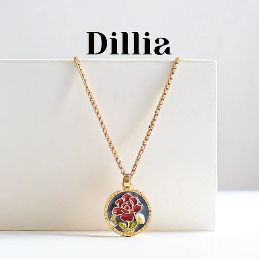 Elegant Rose Enamel Pendant Necklace