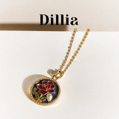 Elegant Rose Enamel Pendant Necklace