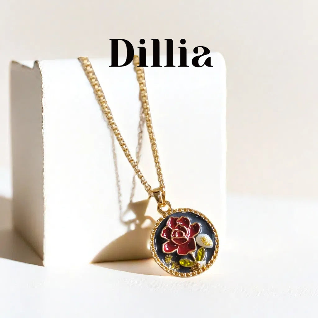 Elegant Rose Enamel Pendant Necklace
