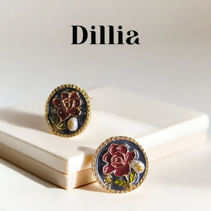Golden Trim Floral Enamel Stud Earrings