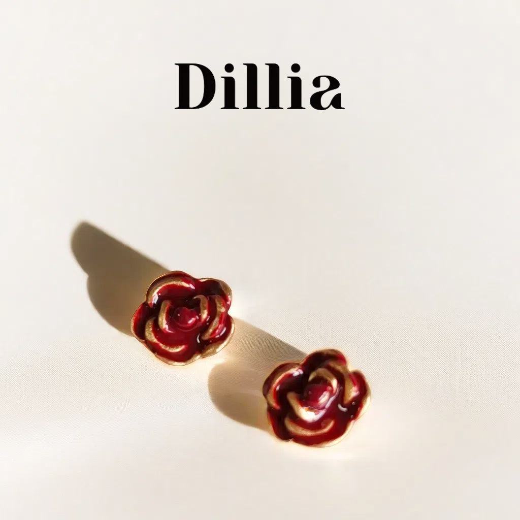 Exquisite Rose Enamel Gold-Plated Earrings
