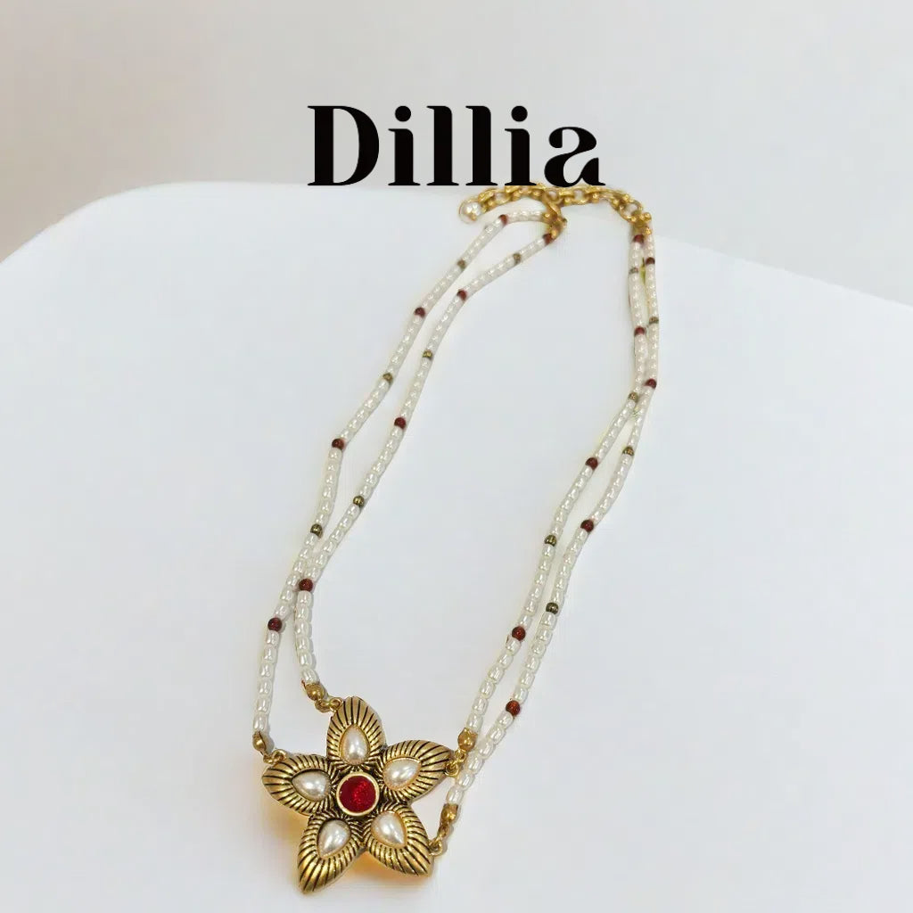 Pearl Beaded Gold Floral Layered Necklace