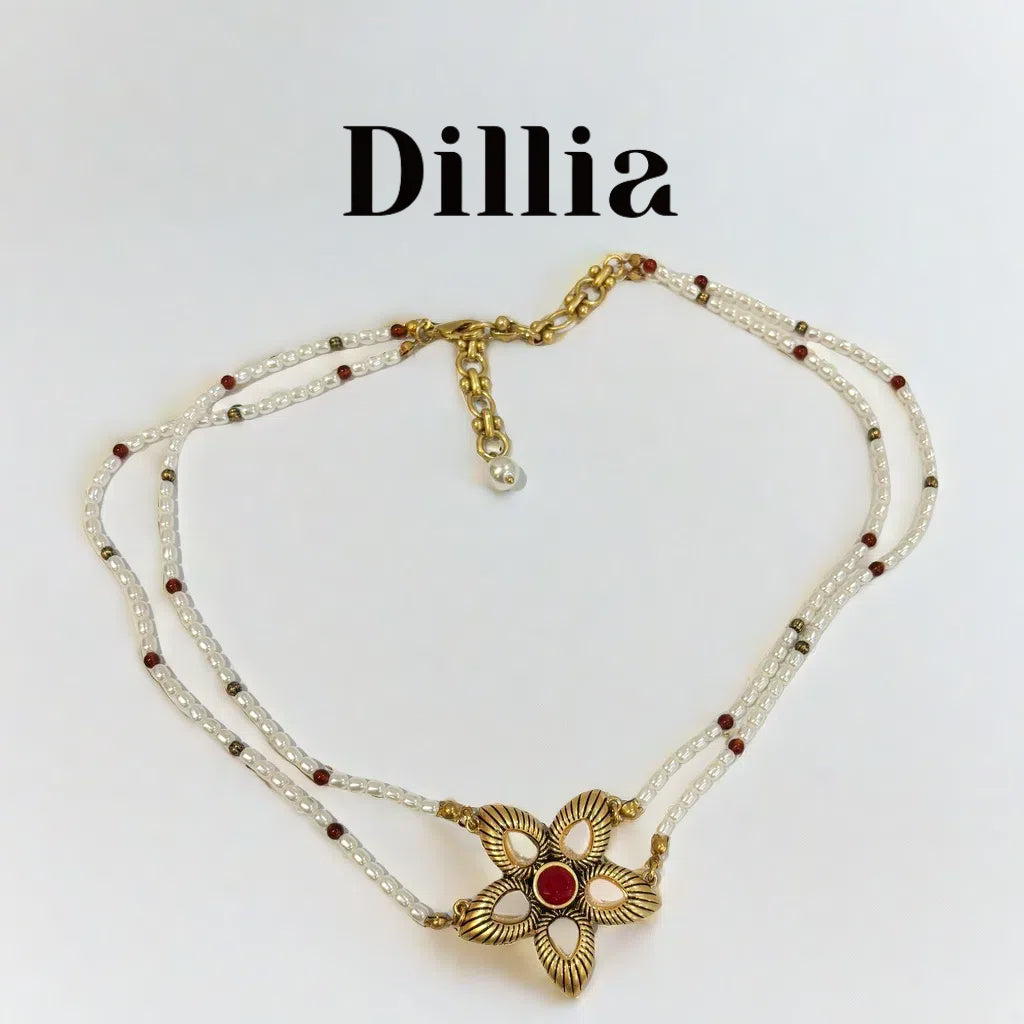 Pearl Beaded Gold Floral Layered Necklace