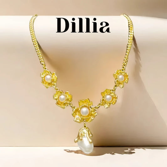 Elegant Floral Baroque Pearl Gold Plated Necklace