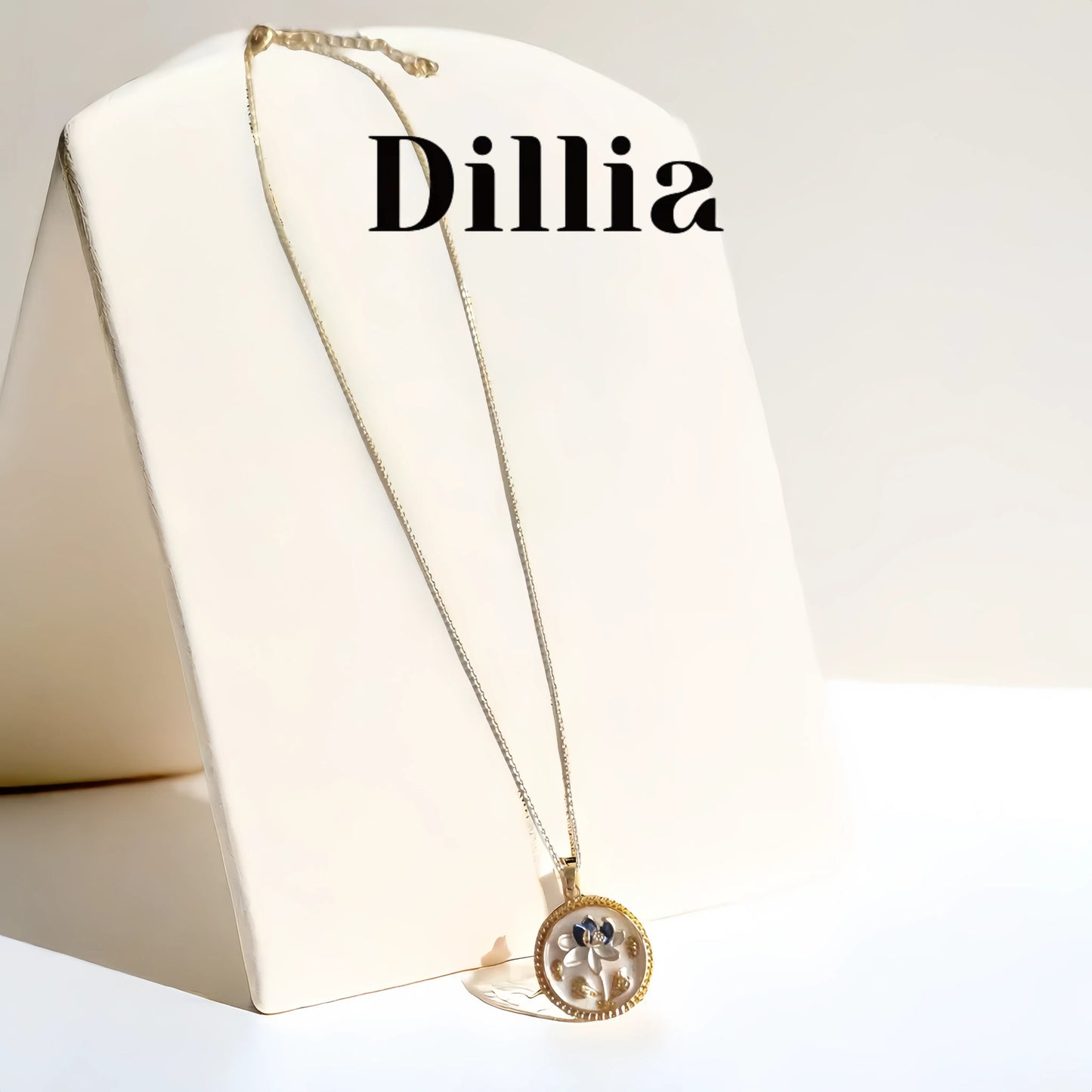 [Impressionist] Blue Enamel Lotus Blossom Pendant Necklace