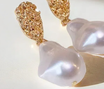Elegant Textured Baroque Pearl Drop Gold-Plated Earrings