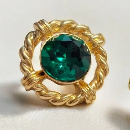 Elegant Green Glaze Stone Twisted Hollow Earrings