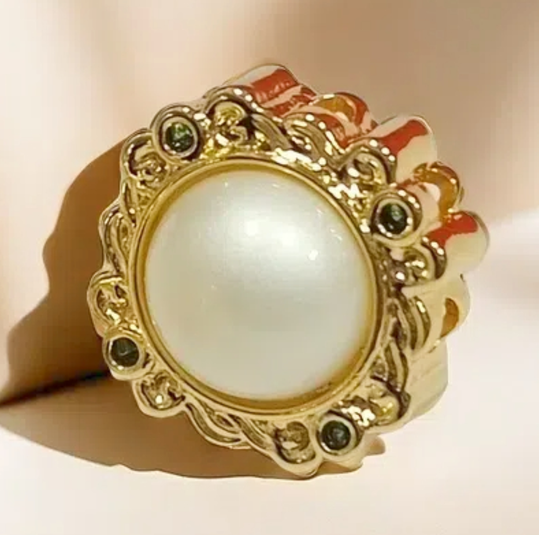 Golden Floral Accents Pearl Stud Earrings
